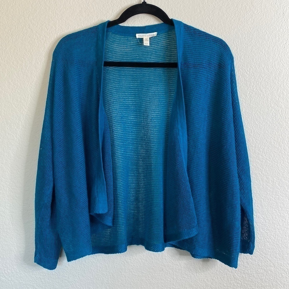 Eileen Fisher sweater gauze medium green/blue EUC